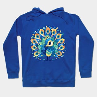 Geometrical Colorful Peacock, Adorable Kawaii Simple Mosaic Bird Hoodie